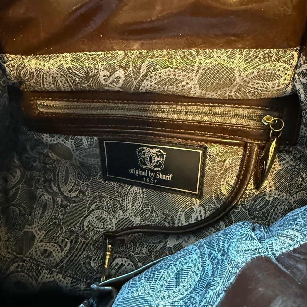 Sharif Sequin Leather Shoulder Bag Brown Teal Tassel Hobo - Picture 3 of 6